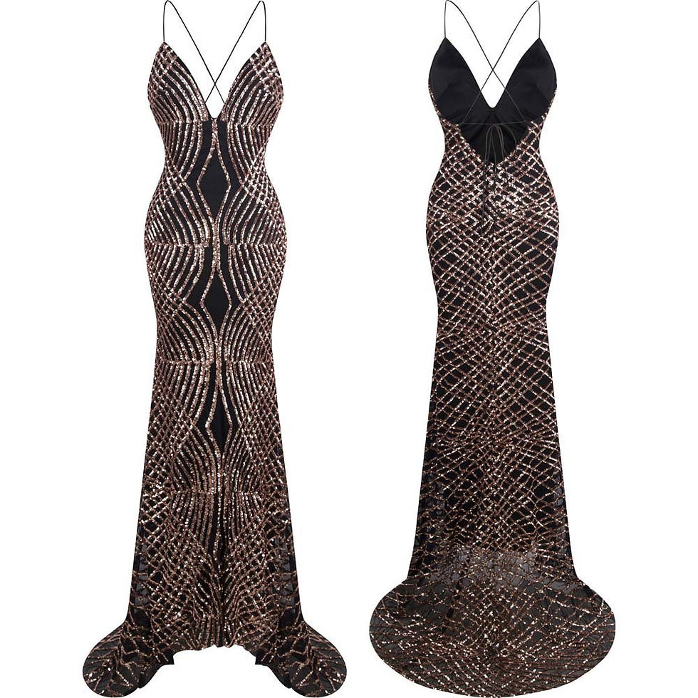 Thumbnail: Angel-fashions Spaghetti Strap Sparkly Sequin V Neck Crisscross Tie Back Court