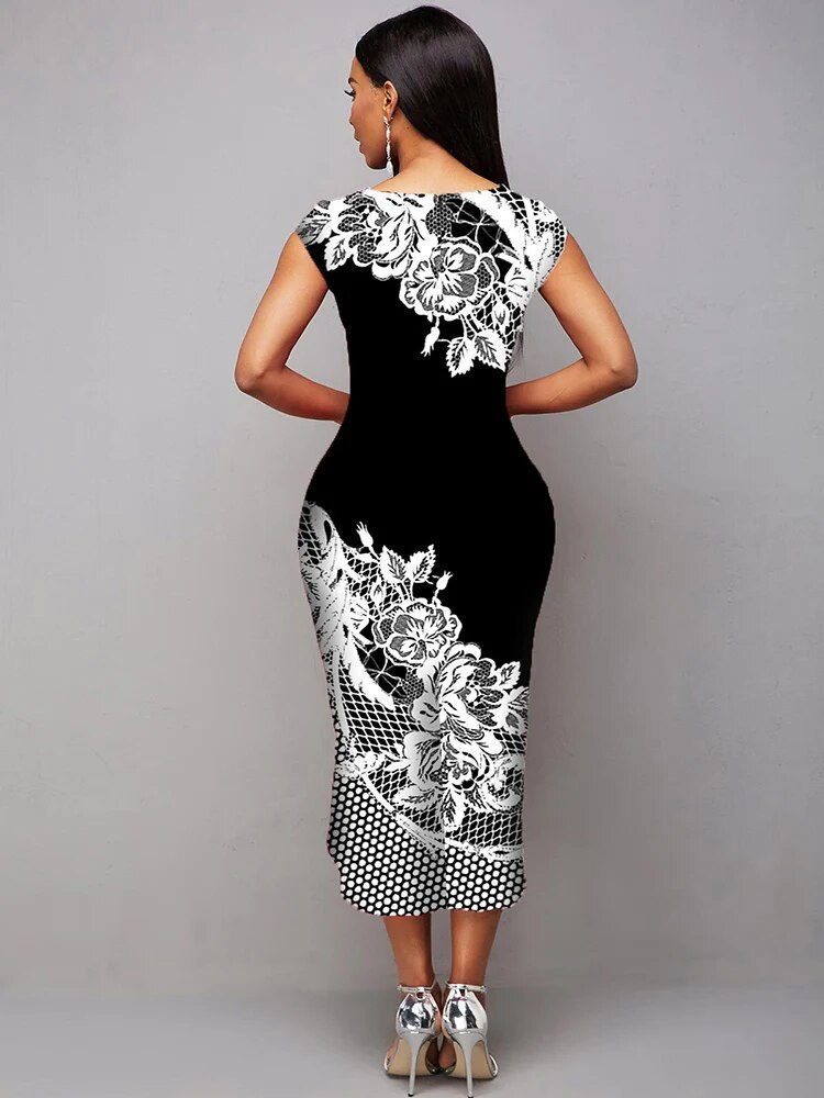 Thumbnail: 2023 Summer Elegant Women'S Dresses For Party Fashion Vintage Bodycon Patchwork