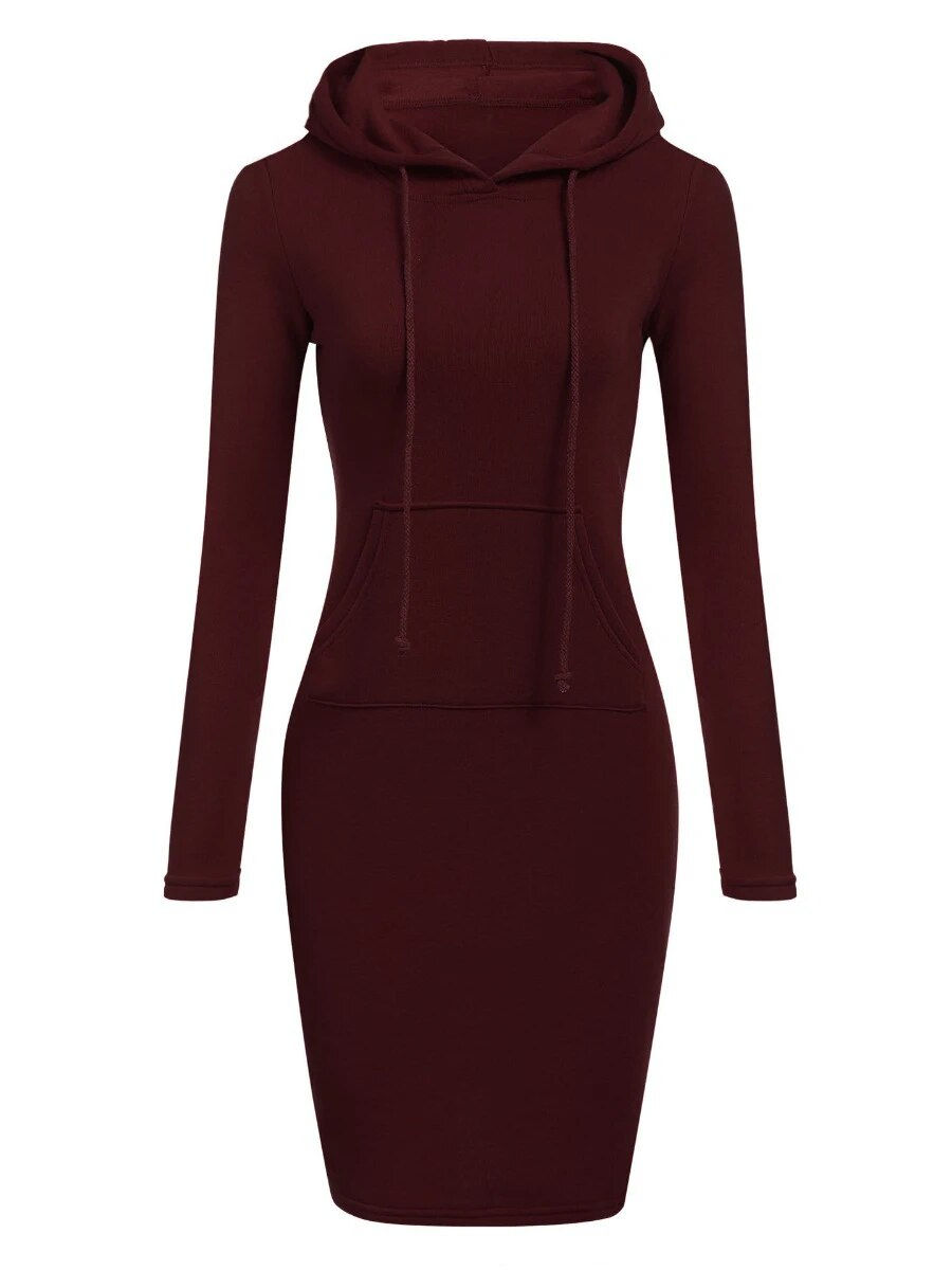 Miniatyrbilde: Plus Size Hooded Collar Kangaroo Pocket Sweat Dress Mini Dresses Woman Solid Lo