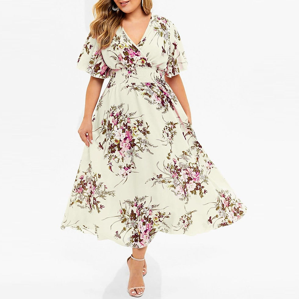 Thumbnail: Fashion Women'S Plus Size Floral Printed Maxi Dress V-Neck Bohemian Short Sleev
