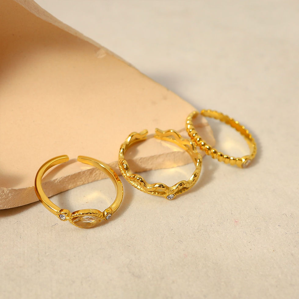 Thumbnail: WILD & FREE Gold Plated Stainless Steel Zircon Crystal Rings for Women Simple T