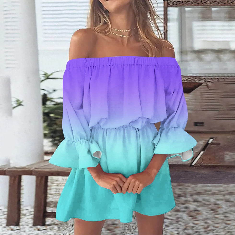 Thumbnail: Fashion Off Shoulder Sundress Dresses Women Loose Gradient Print Boho Dress Bel