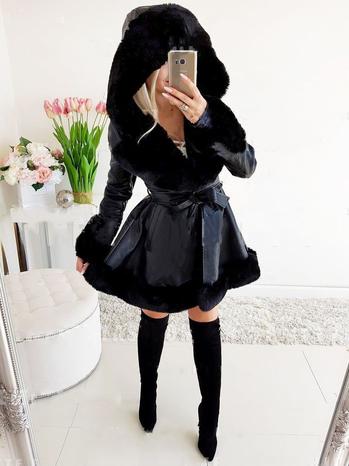 Minijatura: Women's Thermal Hooded Lapel Fur Splicing Coat