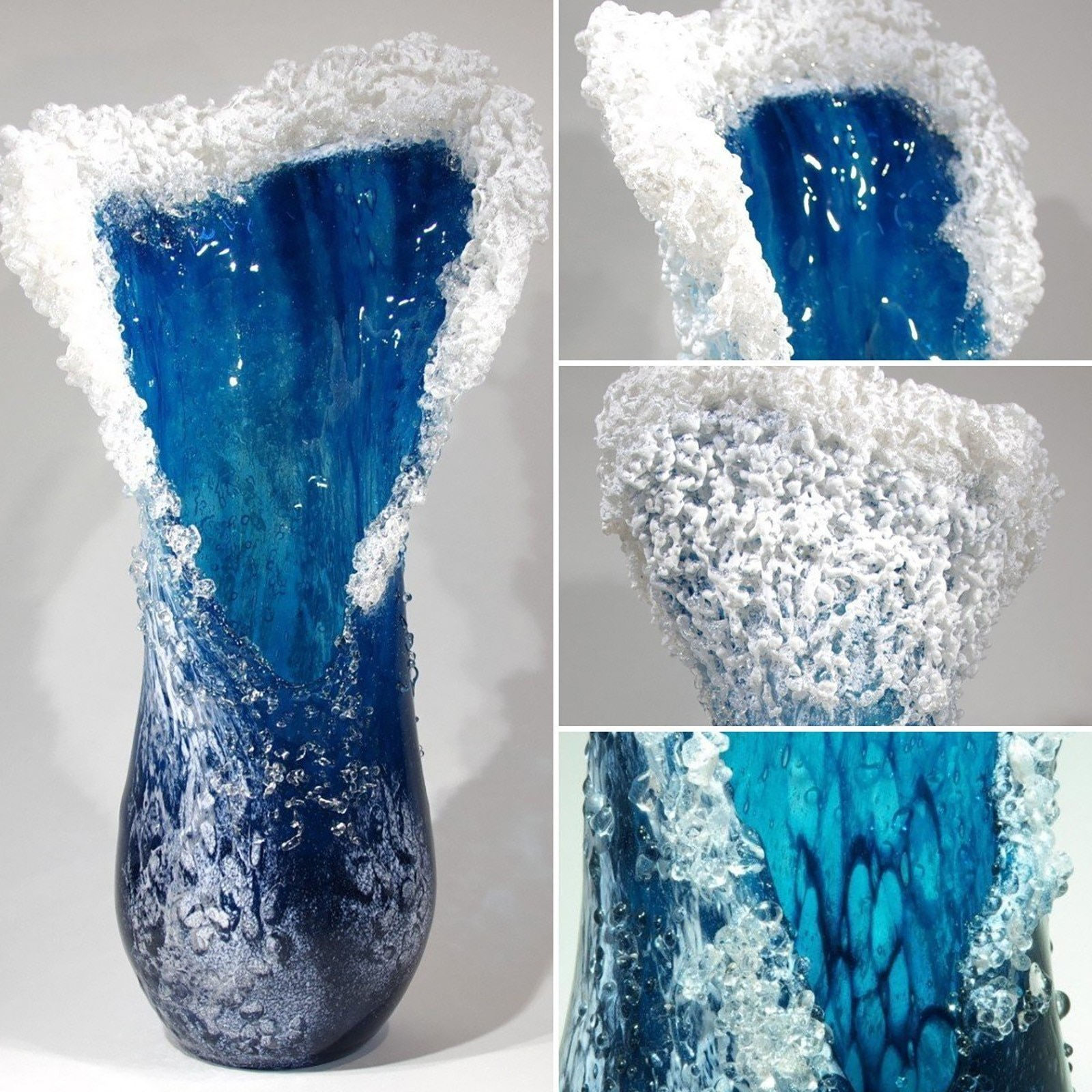 Majestical Wavy Vase, Modern Ocean Blue Flower Vases, Centrepieces Flower Pot V