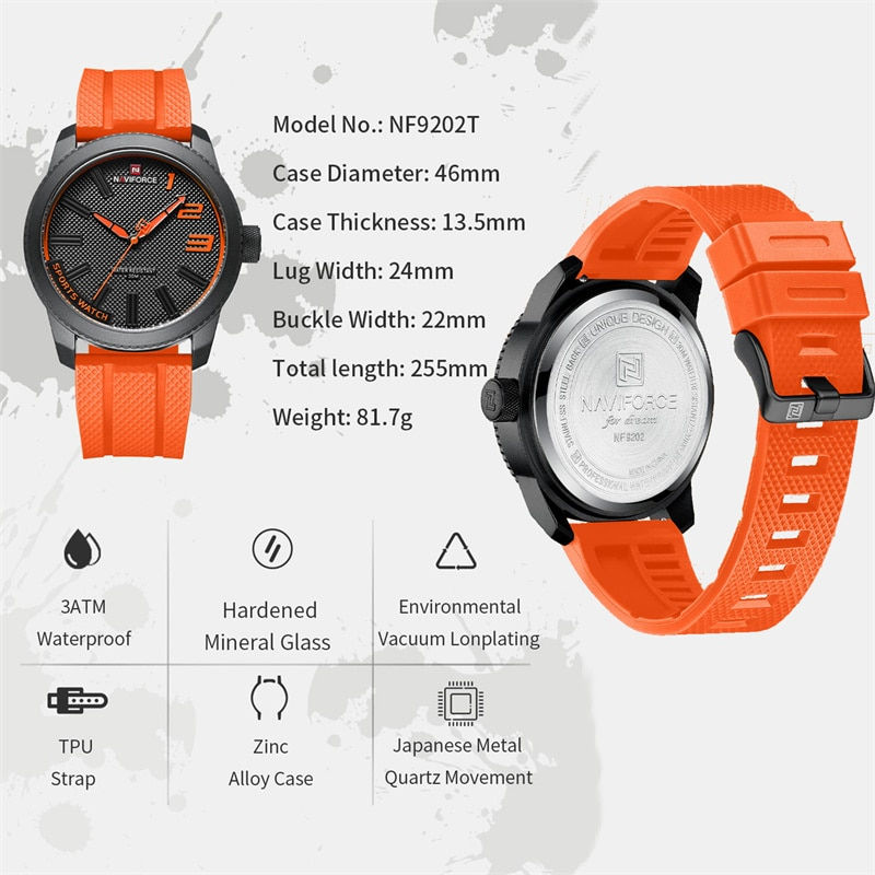 Thumbnail: NAVIFORCE Top Luxury Brand Quartz Watch Men Silicone Strap Military Watches 30A