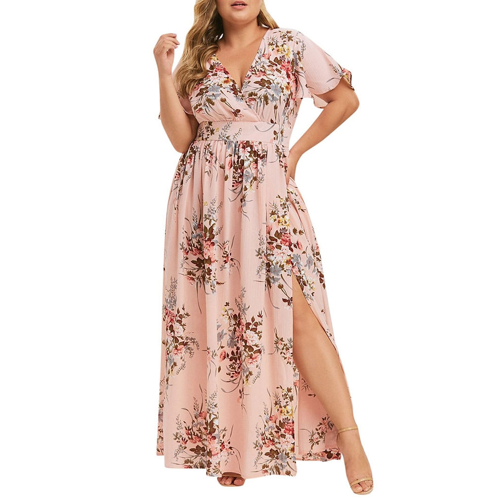 Thumbnail: Plus Size Dresses for Women Sexy Bohemian V-neck Floral Print Maxi Dress Short