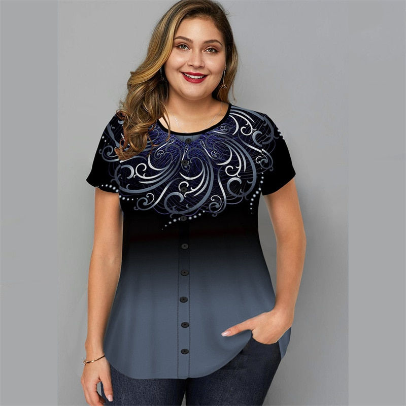 Thumbnail: Plus Size Tunic Shirt Large Size Tops Women Casual Button Decor Ladies Loose Fl