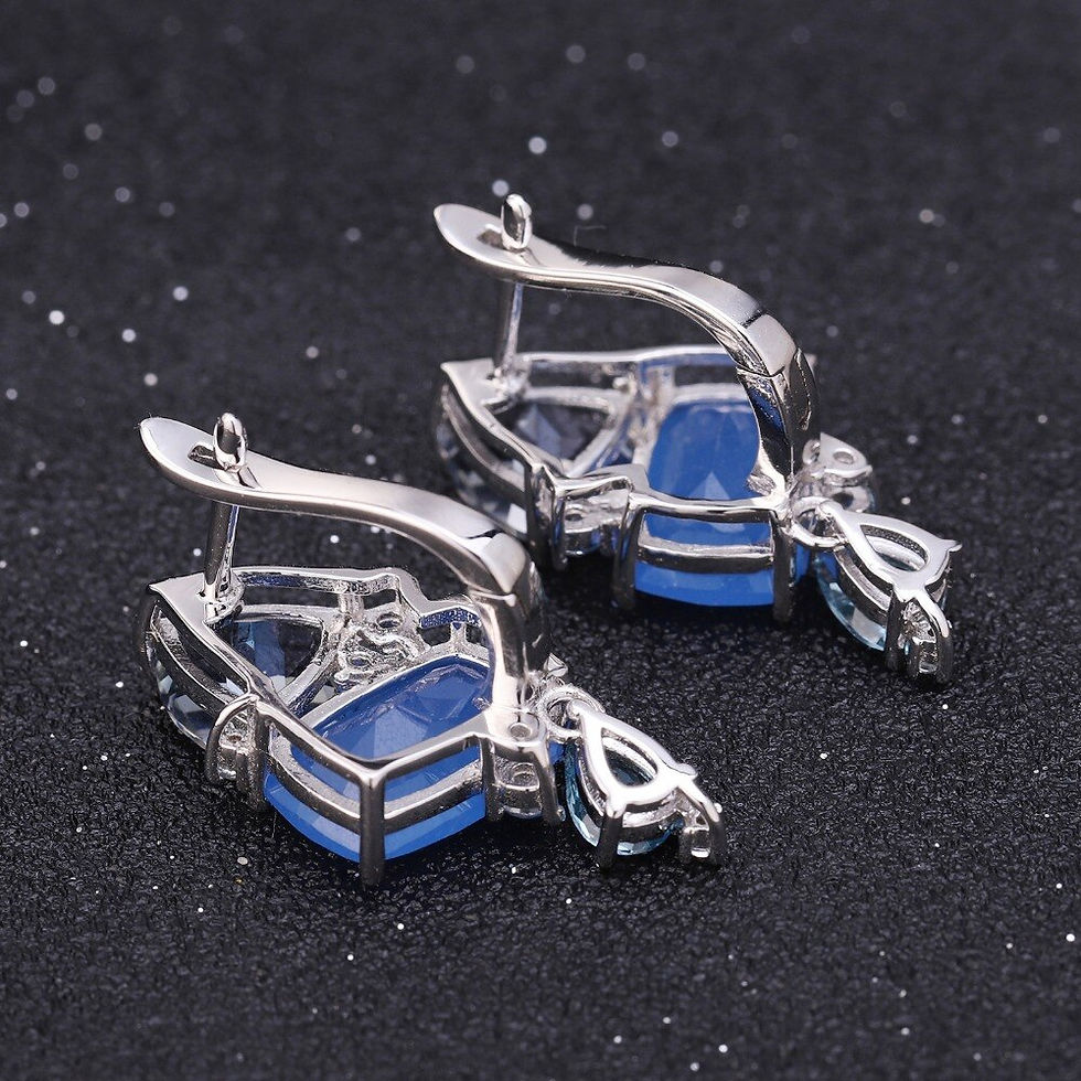 縮圖：GEM'S BALLET Natural Aqua blue Calcedony Earrings 925 Sterling Silver Colorful