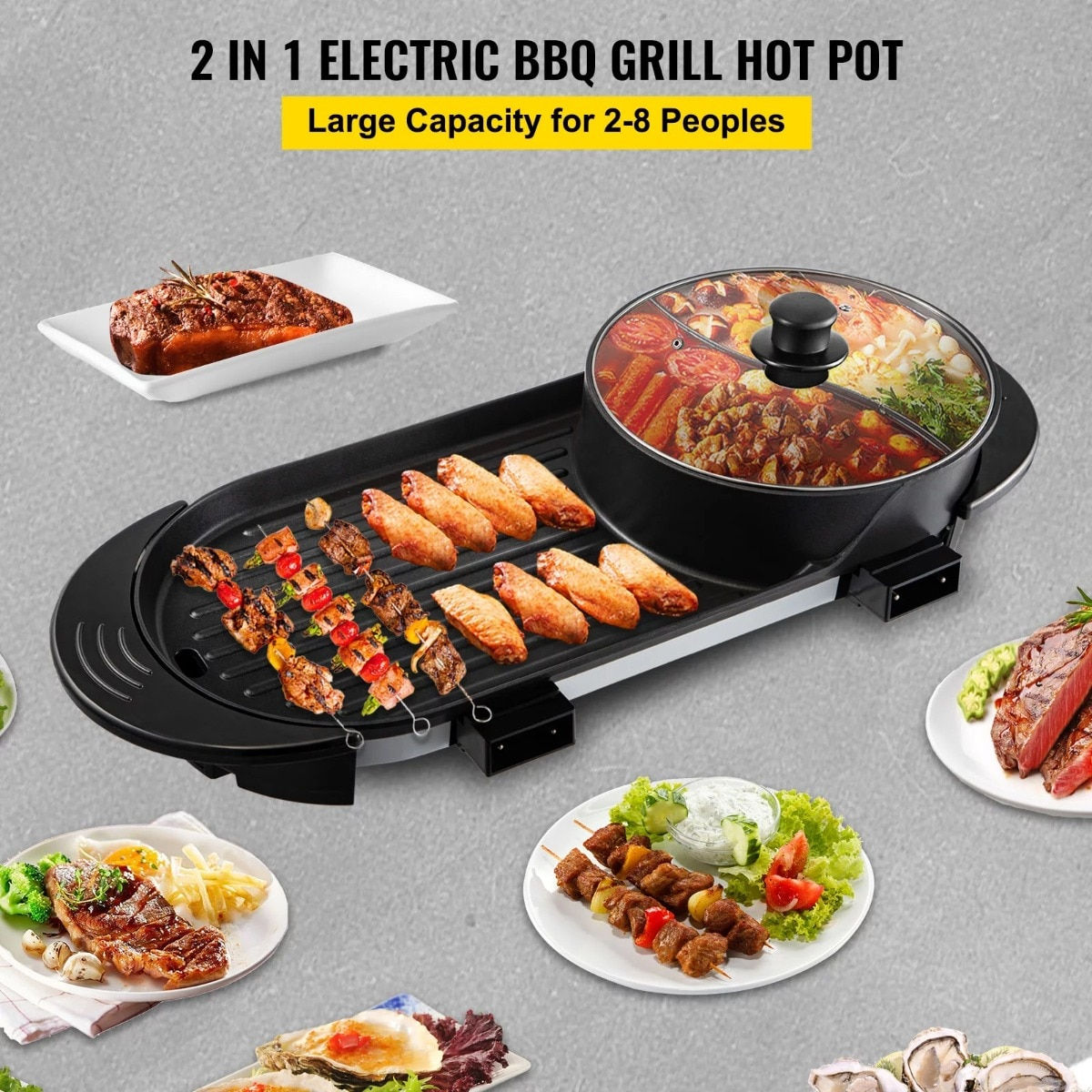 BENTISM 2 in 1 Electric BBQ Pan Grill Hot Pot Portable Smokeless Indoor Hot Pot