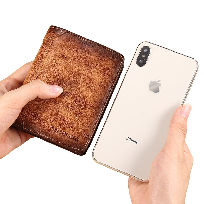 Thumbnail: ManBang HOT Genuine Leather Men Wallet Small Mini Card Holder Male Wallet Pocke