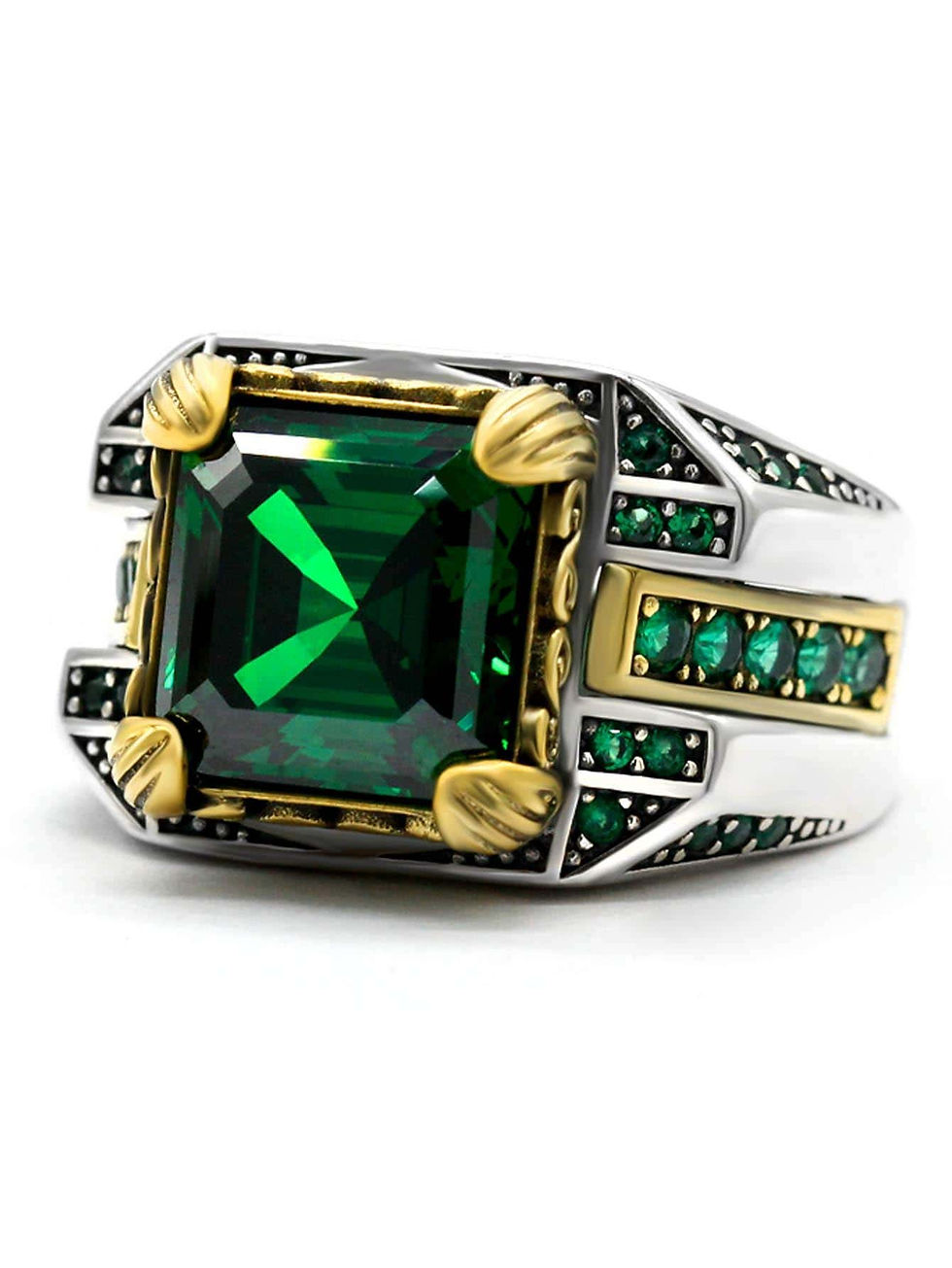 Thumbnail: 1pc Luxury Green Square Cubic Zirconia Sterling Silver Ring For Men For Prom Pa