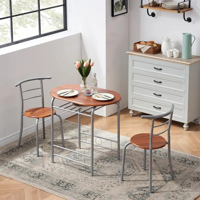 Thumbnail: VECELO 3 Piece Wood Round Table & Chair Set for Dining Room Kitchen Bar Breakfa