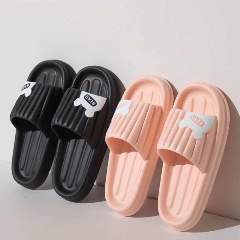 Thumbnail: Cartoon Bear Summer Men Indoor Slippers Non Slip Bathroom Home  Floor Flat Shoe