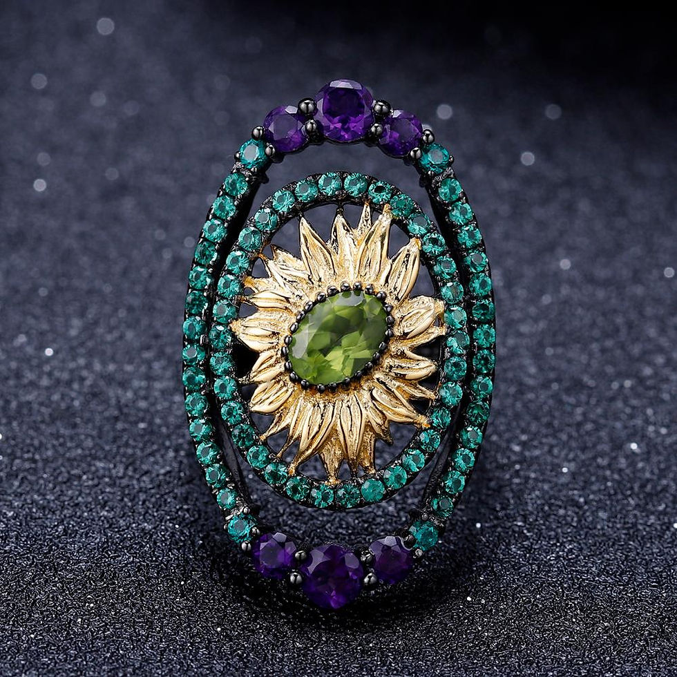 Thumbnail: GEM'S BALLET 0.86Ct Natural Peridot Sunflower Rings Real 925 Sterling Silver