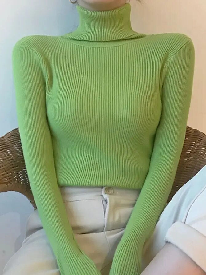 Thumbnail: Heliar Women Fall Turtleneck Sweater Knitted Soft Pullovers Cashmere Jumpers Ba
