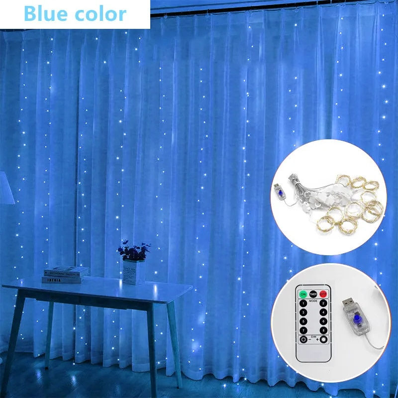 Thumbnail: Curtain LED String Lights Garland Festival Christmas Decoration USB Remote Cont