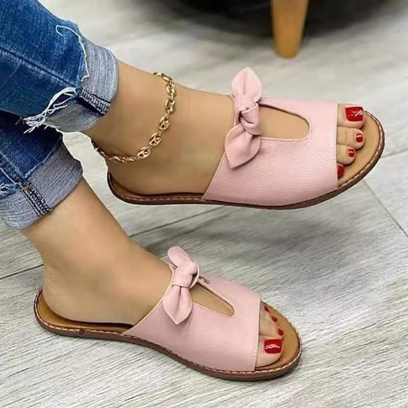 Thumbnail: Summer Women Slippers Shoes Cute Butterfly-Knot Flats Casual Sandals Solid Colo