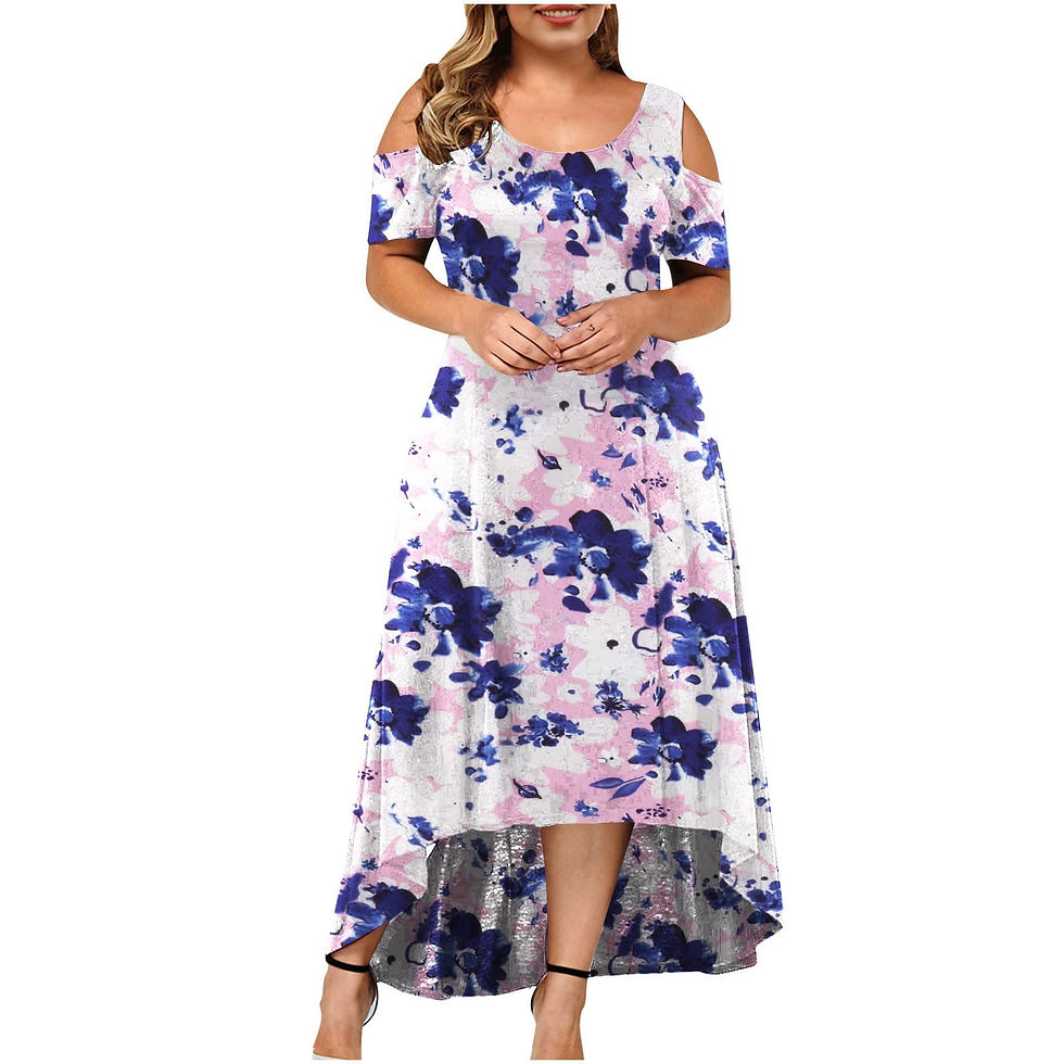Miniatura: Women's Plus Size Dress Summer Round Neck Cold Shoulder Large Size Floral Dress