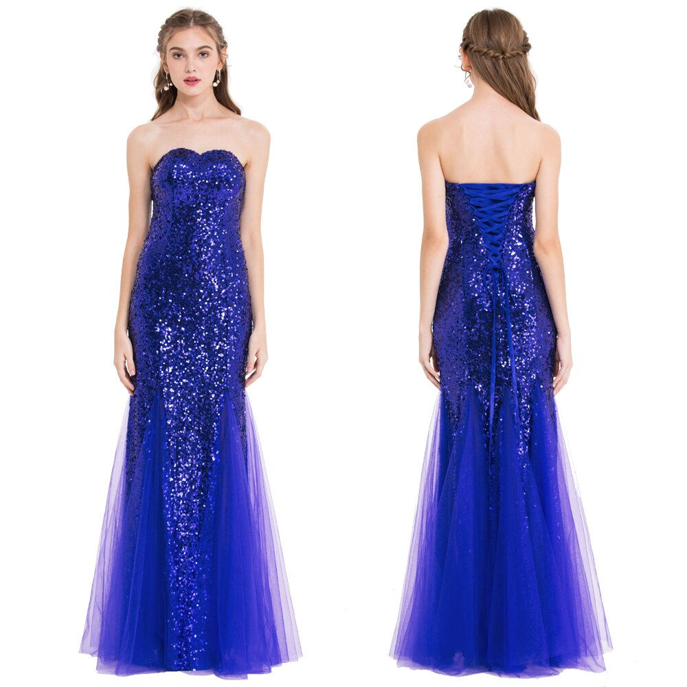 Angel-fashions Strapless Sequin Lace Up Illusion Prom Dresses Long Gatsby