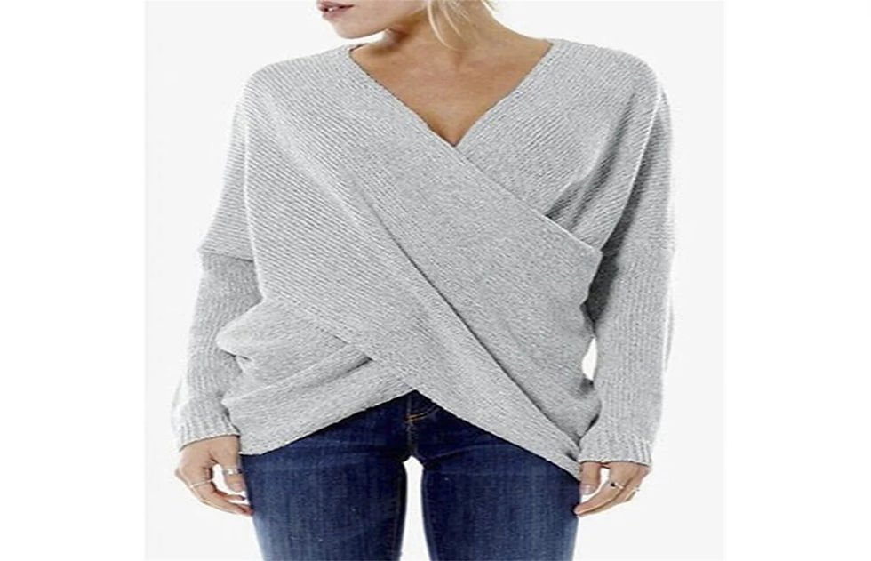 Μικρογραφία: Autumn Winter Batwing Sleeve Knitted Women Sweater Solid Plus Size Cross Pullov