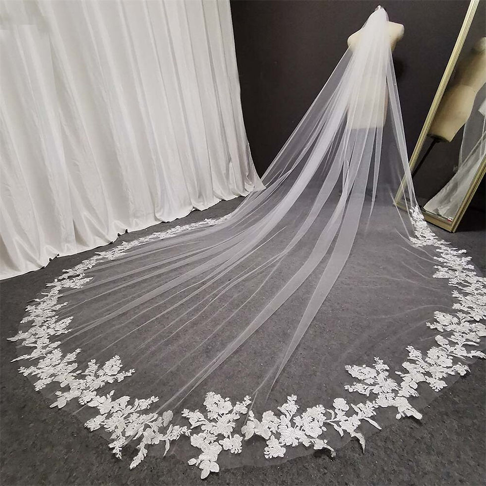 Thumbnail: Long Lace Wedding Veil 3D Embroidery Flower Long White Cathedral Style Bridal V