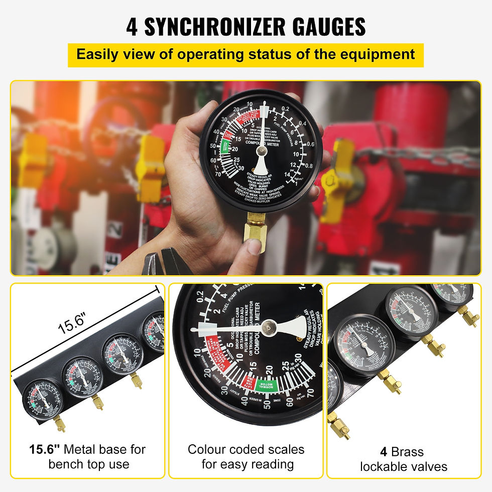 Thumbnail: Vevor Fuel Vacuum Carburetor Synchronizer Carb Tools sync 4 Gauge Set with