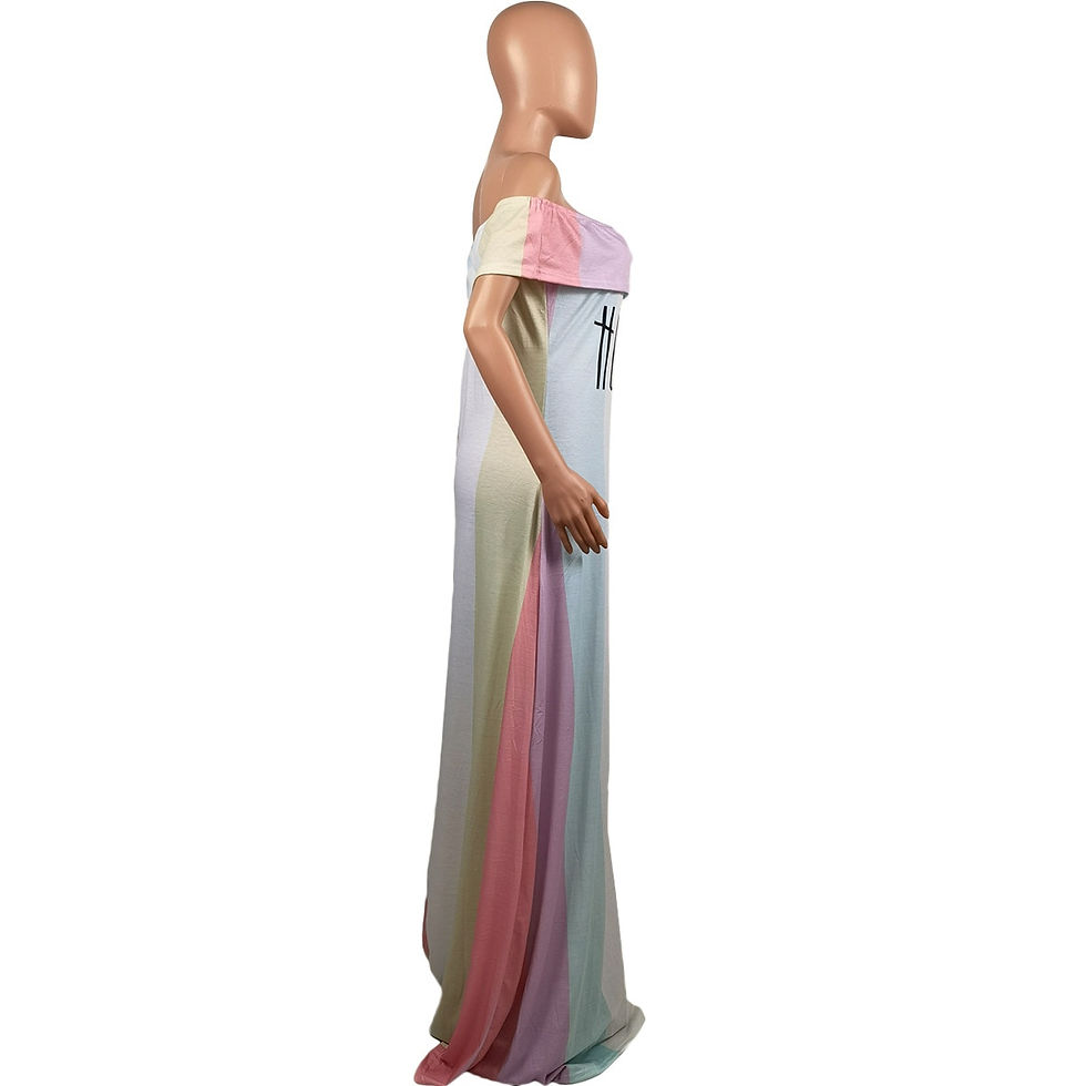 תמונה ממוזערת: Perl Plus Size Letter Off The Shoulder Long Dress for Women Casual Contrasting
