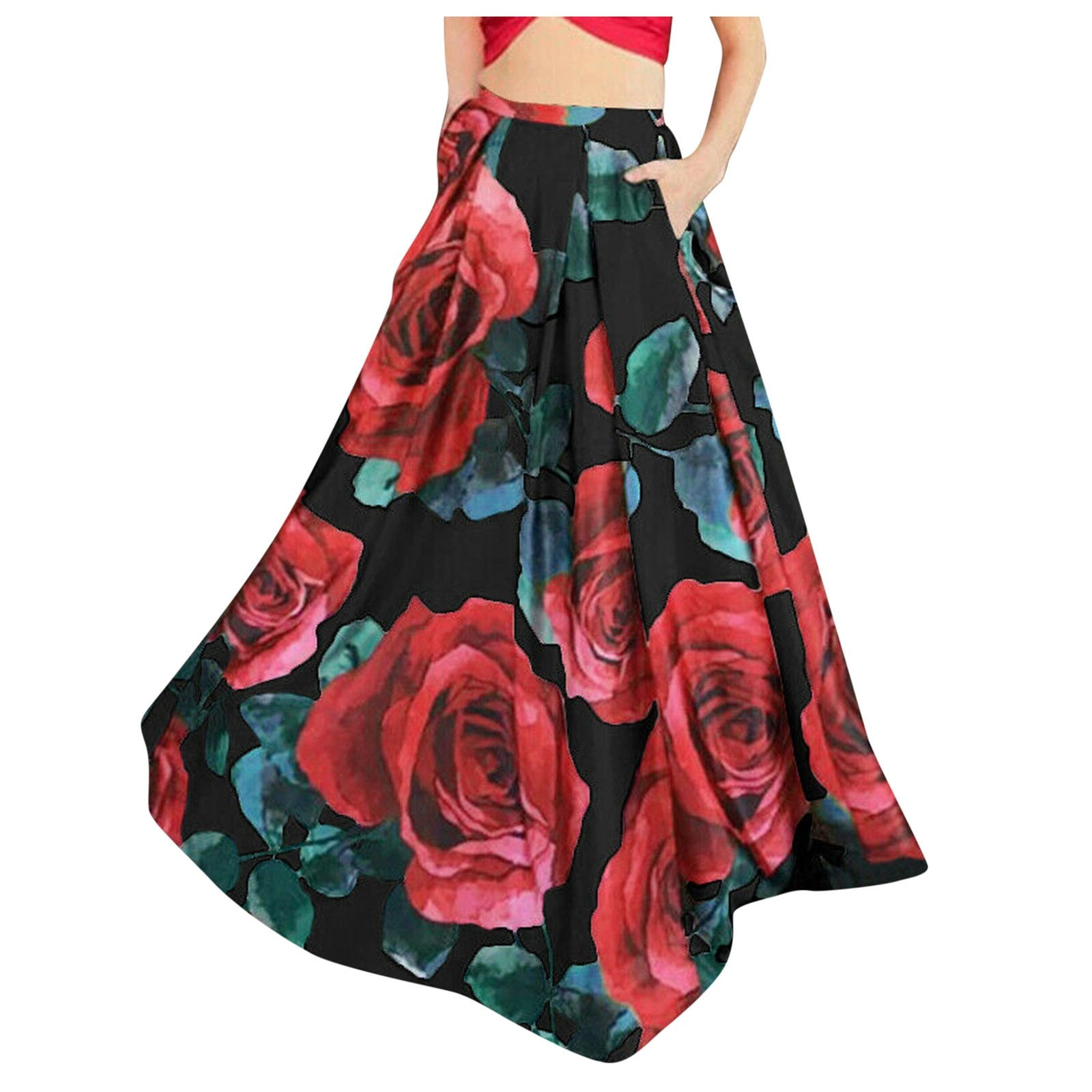 Fashion Flower Printed Women Bohemian Maxi Skirts High Waist Long Skirt Casual