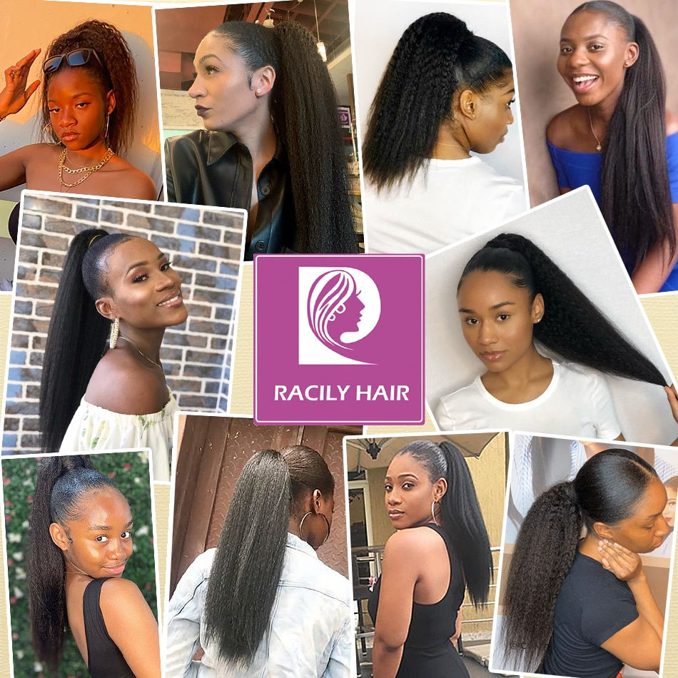 الصورة المصغرة: Racily Hair Brazilian Afro Kinky Straight Pony Tail Remy Drawstring Ponytail 10