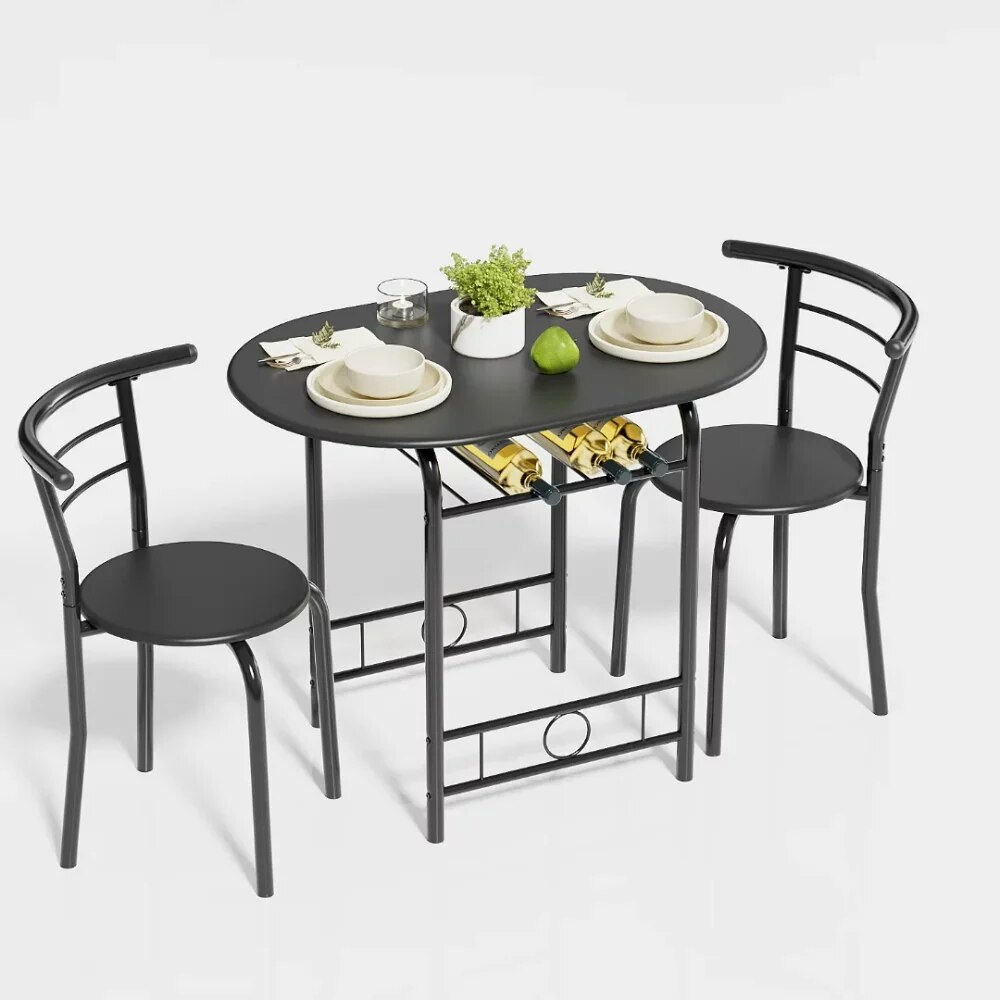 3 Pieces Dining Set for 2 Small Kitchen Breakfast Table Set Space Saving Wooden