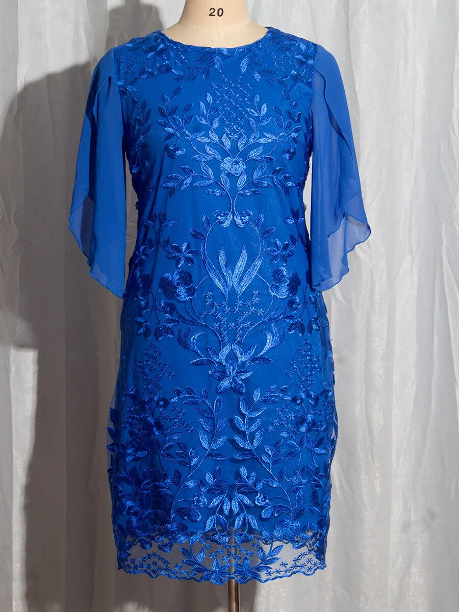 Miniatura: 2023 Fall Women's Plus Size Party Dress Elegant Floral Embroidery Prom Dress fo