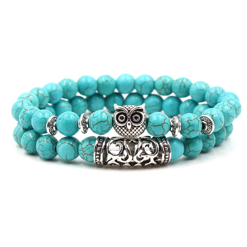 Thumbnail: KMVEXO 2PCS/Set Silver Color Buddha Head Lava Skeleton Turquoises Natural