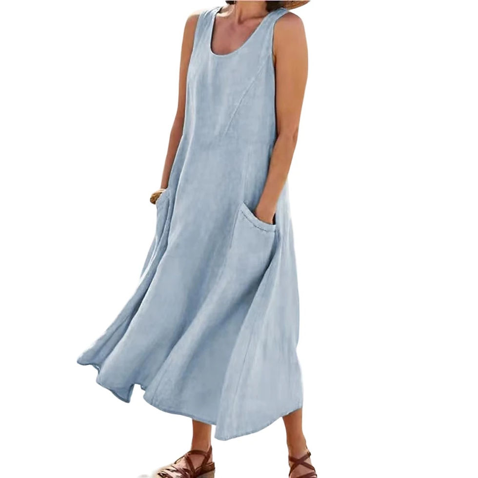 ภาพขนาดย่อ: Plus Size Cotton Linen ress for Women 2023 Summer Oversized Tank Shirt Dress So