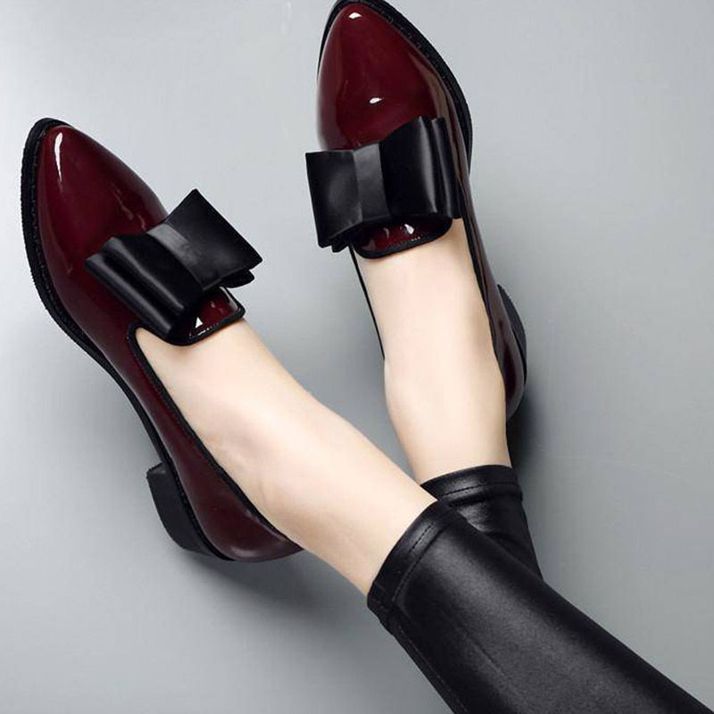 Miniatiūra: Women Bow Low Heels Women's Pointed Toe Pumps Patent Leather Platform Woman Sli