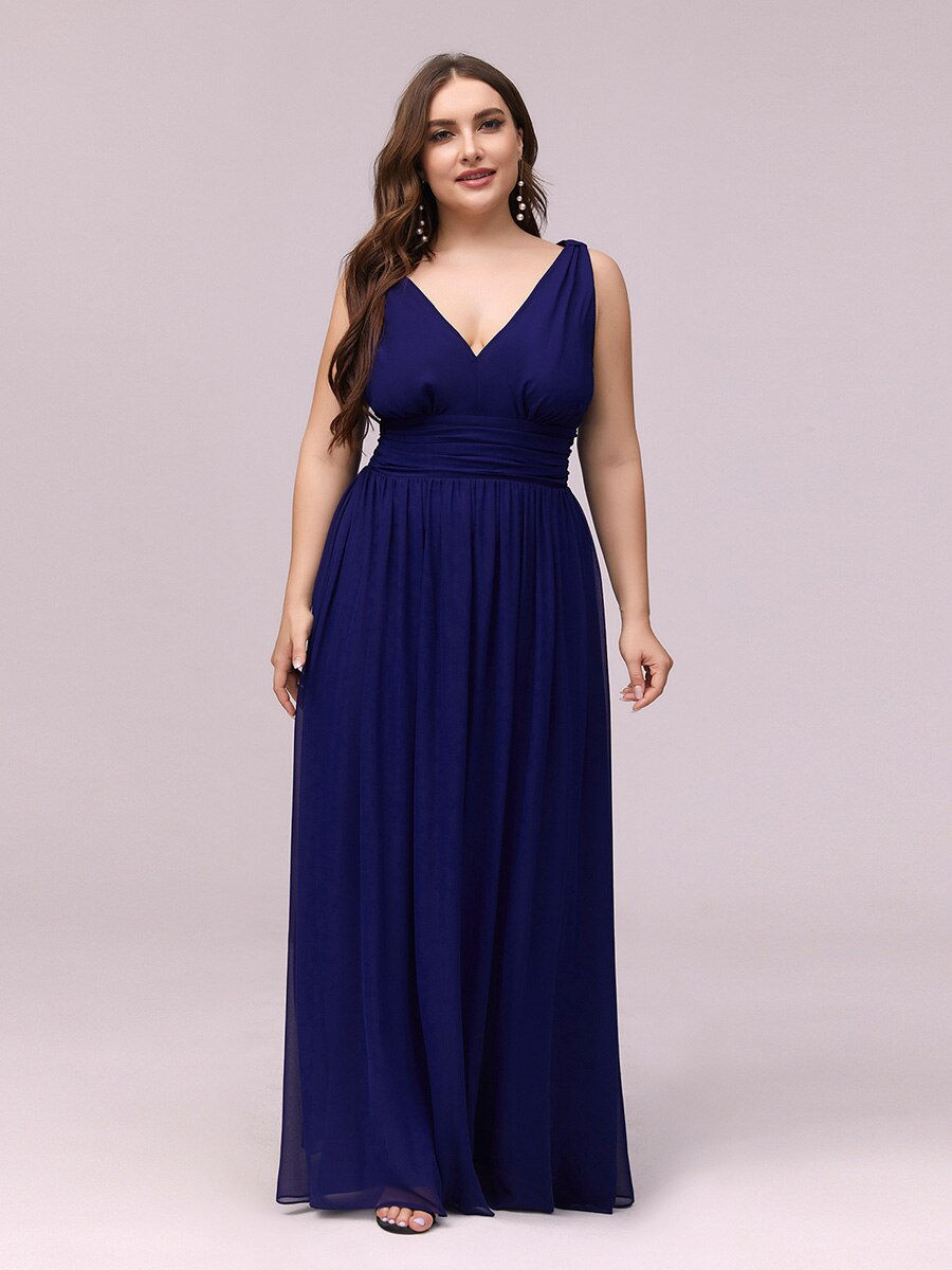 Ever-Pretty Sleeveless V-Neck Plain Chiffon Maxi Dress