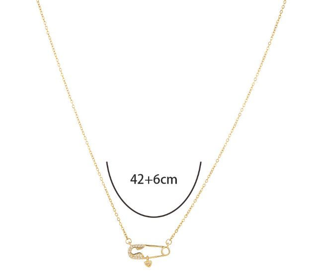 Thumbnail: Simple Fashion Pin Necklace Personalized Retro Alloy Rhinestone-encrusted Jewel