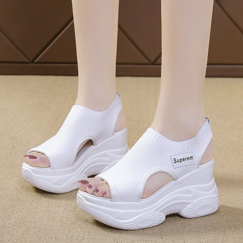 Women's Sandals 2023 Summer Wedge Heel Elastic Cloth Cover Foot Ladies Sandals