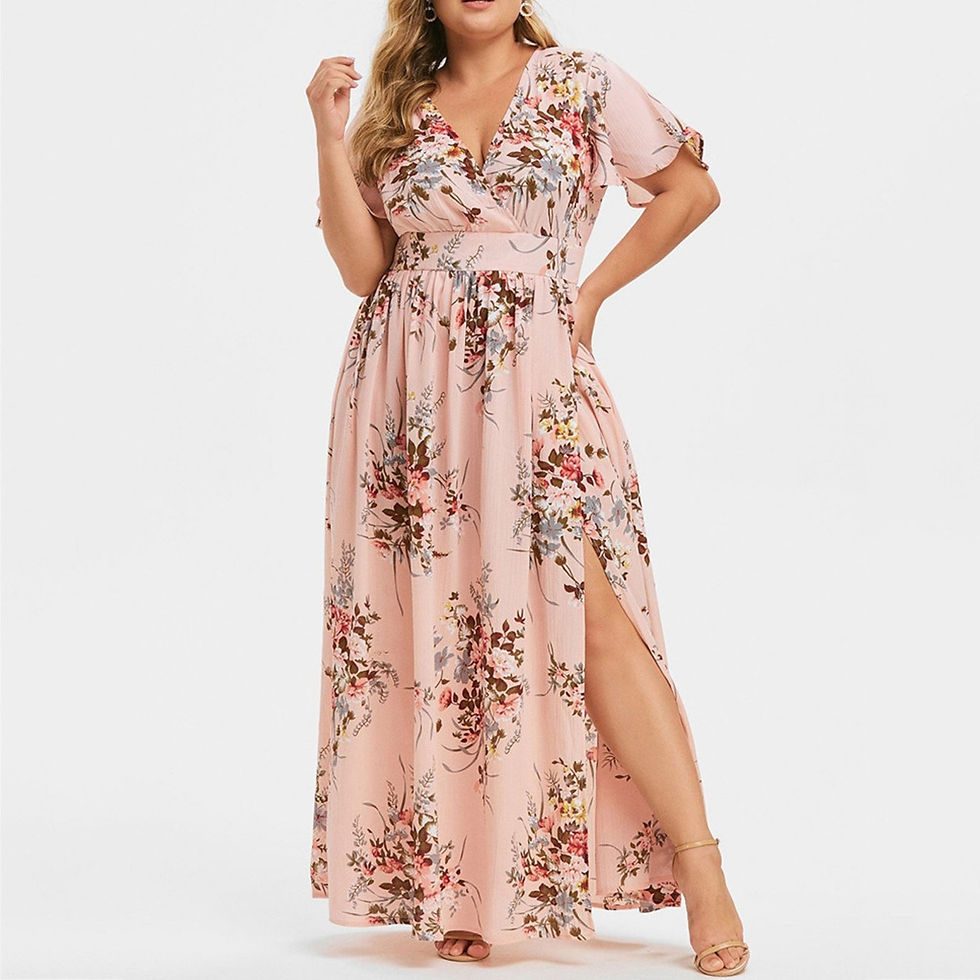 Thumbnail: 5XL Summer Women Flower Print Maxi Dress Fashion Short Sleeve Casual Loose Fema