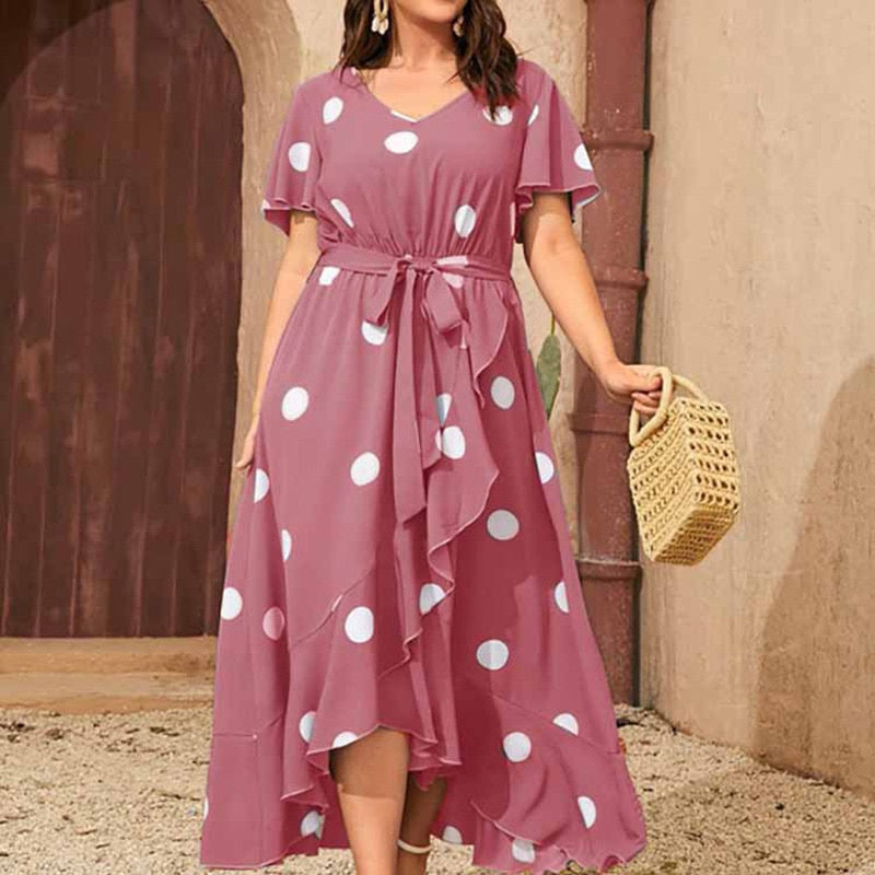 Thumbnail: Polka Dot Simple Plus Size Dress Fashion Elastic Waist Print Temperament Skirt