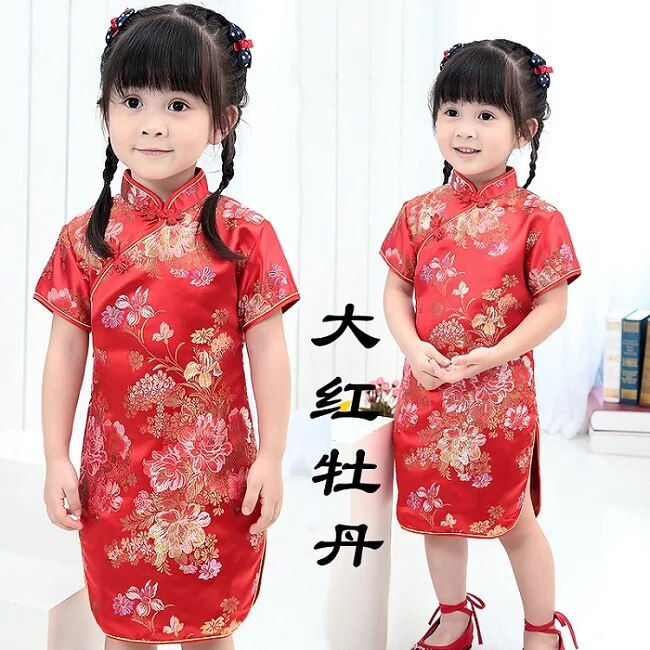 Floral Baby Qipao Girl Dresses Kid Chinese Style Chi-pao Cheongsam New Year Gif