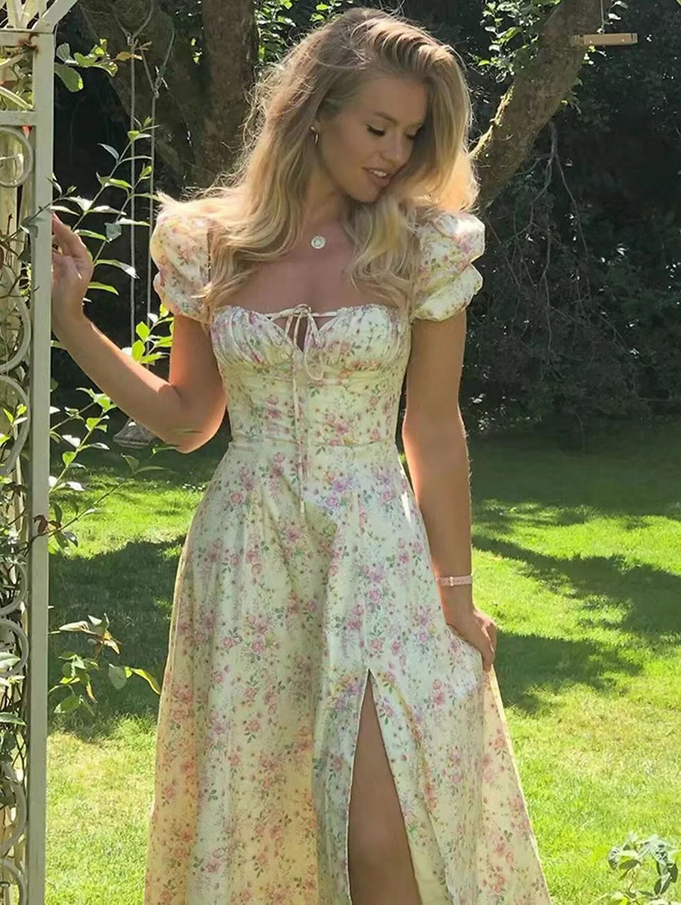 Thumbnail: Elegant Sweet Fairy Dress Women Spring Summer Short Sleeve Midi Dress Korean Fa