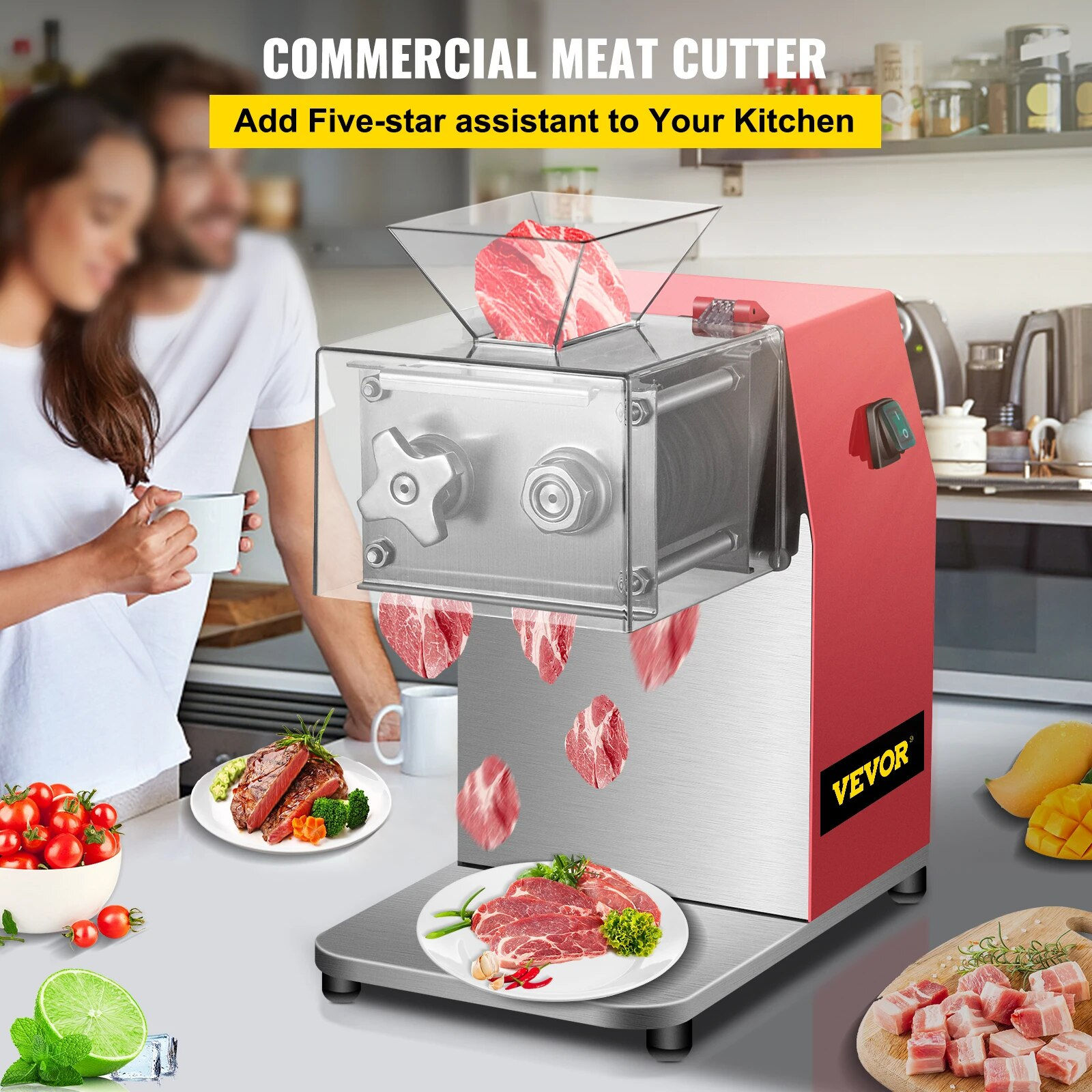 VEVOR 250kg/H Commercial Electric Meat Slicer Grinder Vegetable Cutter Shred Ma