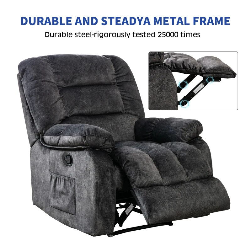 Thumbnail: Massage Recliner Chairs with Heat and Vibration, Soft Fabric Single Manual Recl