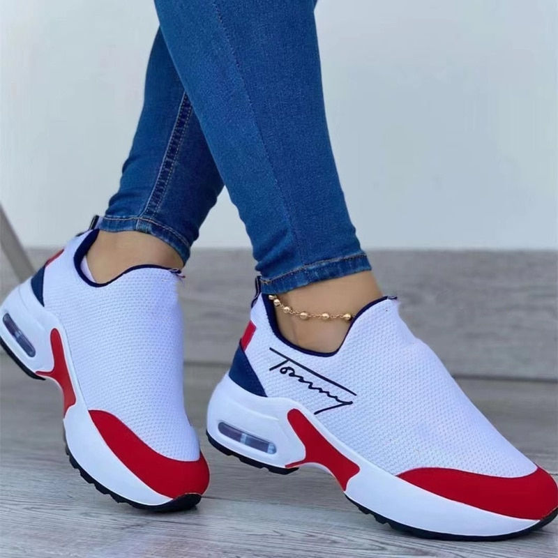 الصورة المصغرة: Fashion Vulcanized Sneakers Platform Solid Color Flats Ladies Shoes Casual Brea