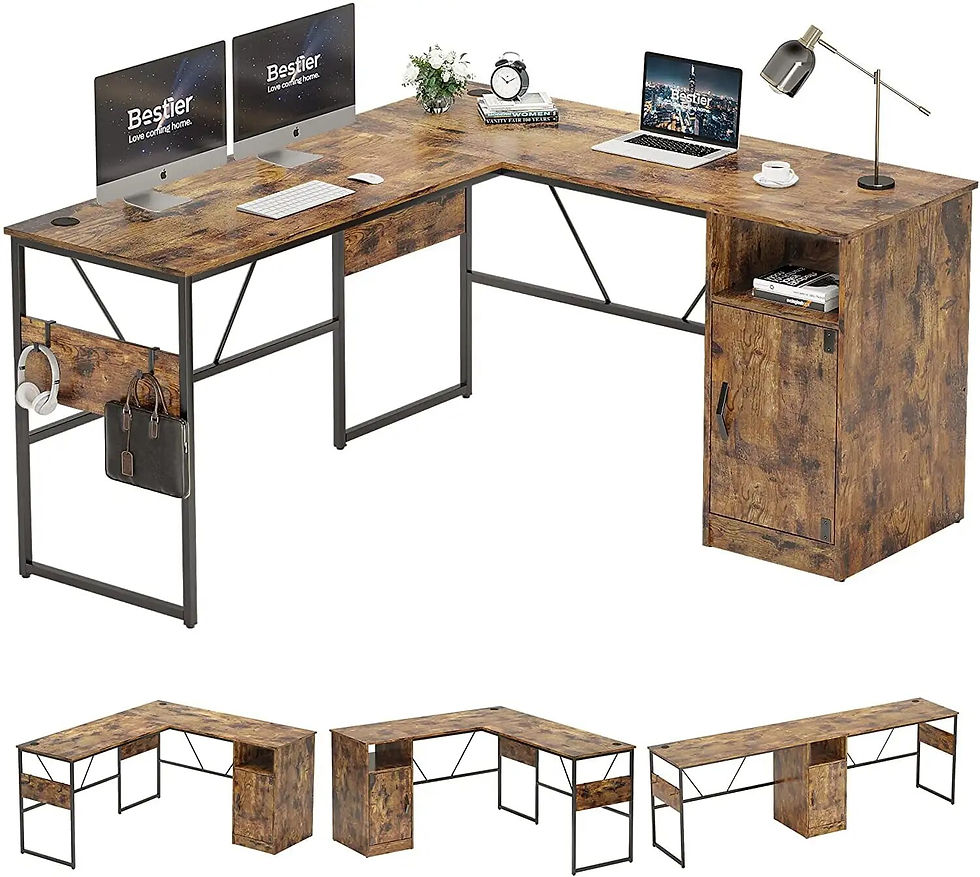 Thumbnail: Bestier  95.2 Inches L-Shaped Computer Desk with Storage Cabinet Corner Desk Ho