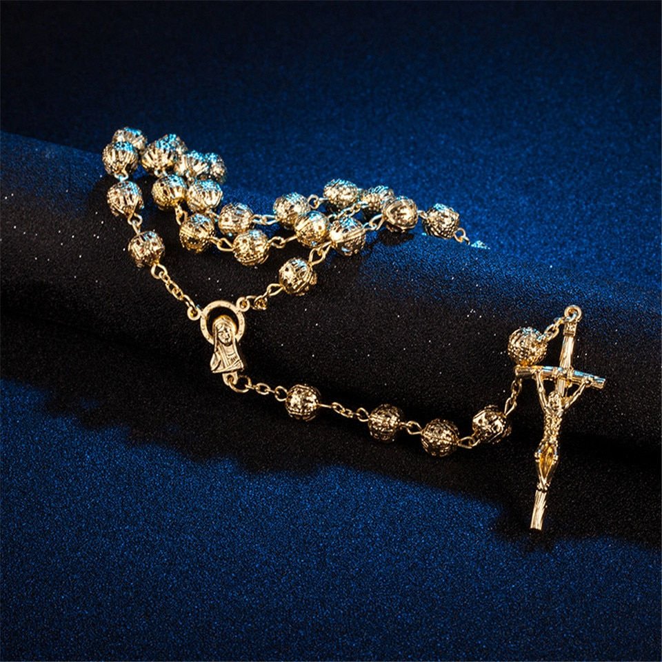 Thumbnail: New Cross Necklace Crucifix Jesus Christian Virgin Mary Piece Pendant Gold