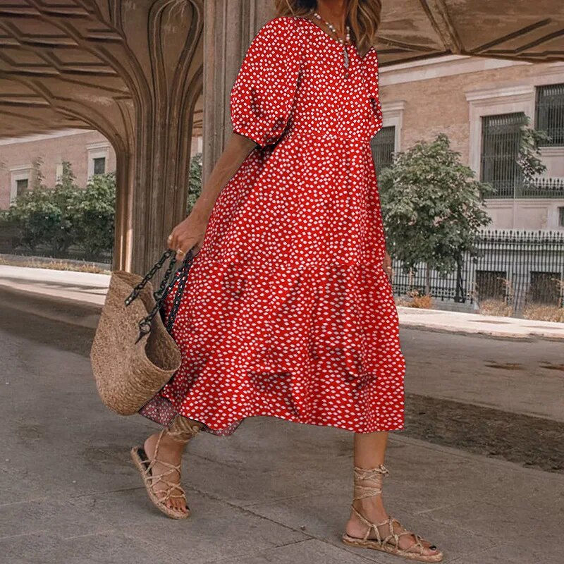 Thumbnail: Plaid Floral Plus Size Long Dress for Women 2023 Summer Dresses Casual Short Sl