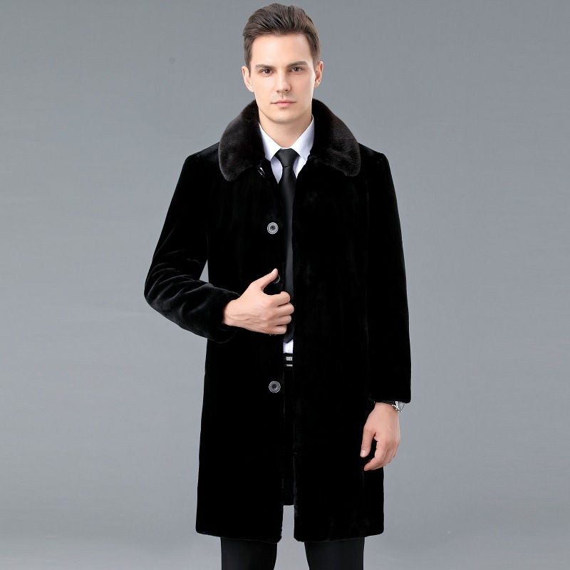 Thumbnail: Long Middle-aged Over The Knee Sheep Men's Leather Ermine