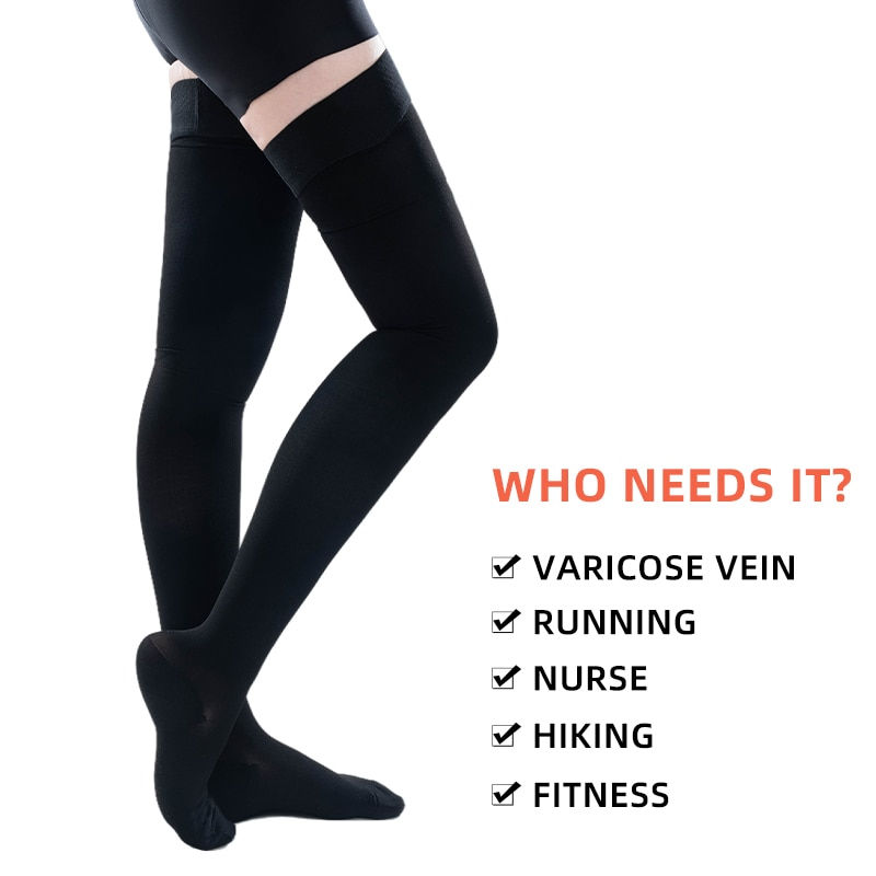 Miniaturebillede: Medical Compression Stockings 20-30mmHg Graduated Pressure Thigh High Elastic N