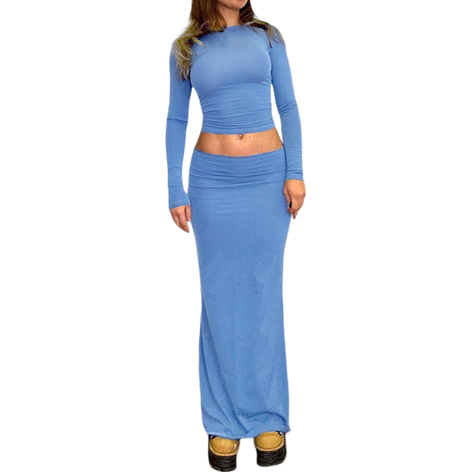 Elegant Sexy Slim Maxi Skirts Sets Temperament Bodycon Crop Top Maxi Skirts Sui